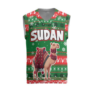 Sudan Christmas Knitted V-Neck Vest Green Red Xmas Camel Snowflake and Coat of Arms - African Pride