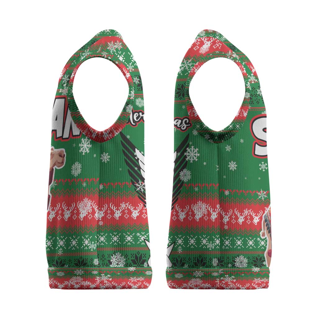Sudan Christmas Knitted V-Neck Vest Green Red Xmas Camel Snowflake and Coat of Arms - African Pride