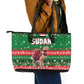 Sudan Christmas Leather Tote Bag Green Red Xmas Camel Snowflake and Coat of Arms - African Pride
