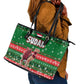 Sudan Christmas Leather Tote Bag Green Red Xmas Camel Snowflake and Coat of Arms - African Pride