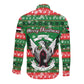 Sudan Christmas Long Sleeve Button Shirt Green Red Xmas Camel Snowflake and Coat of Arms - African Pride