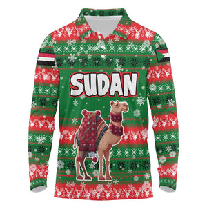 Sudan Christmas Long Sleeve Polo Shirt Green Red Xmas Camel Snowflake and Coat of Arms - African Pride