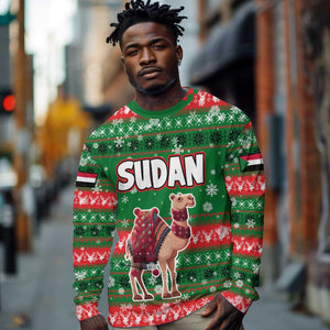 Sudan Christmas Long Sleeve Shirt Green Red Xmas Camel Snowflake and Coat of Arms - African Pride