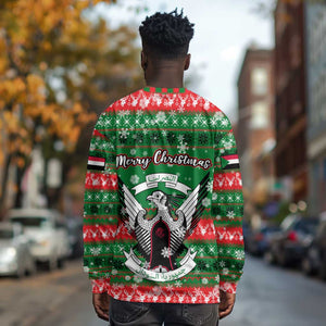 Sudan Christmas Long Sleeve Shirt Green Red Xmas Camel Snowflake and Coat of Arms - African Pride