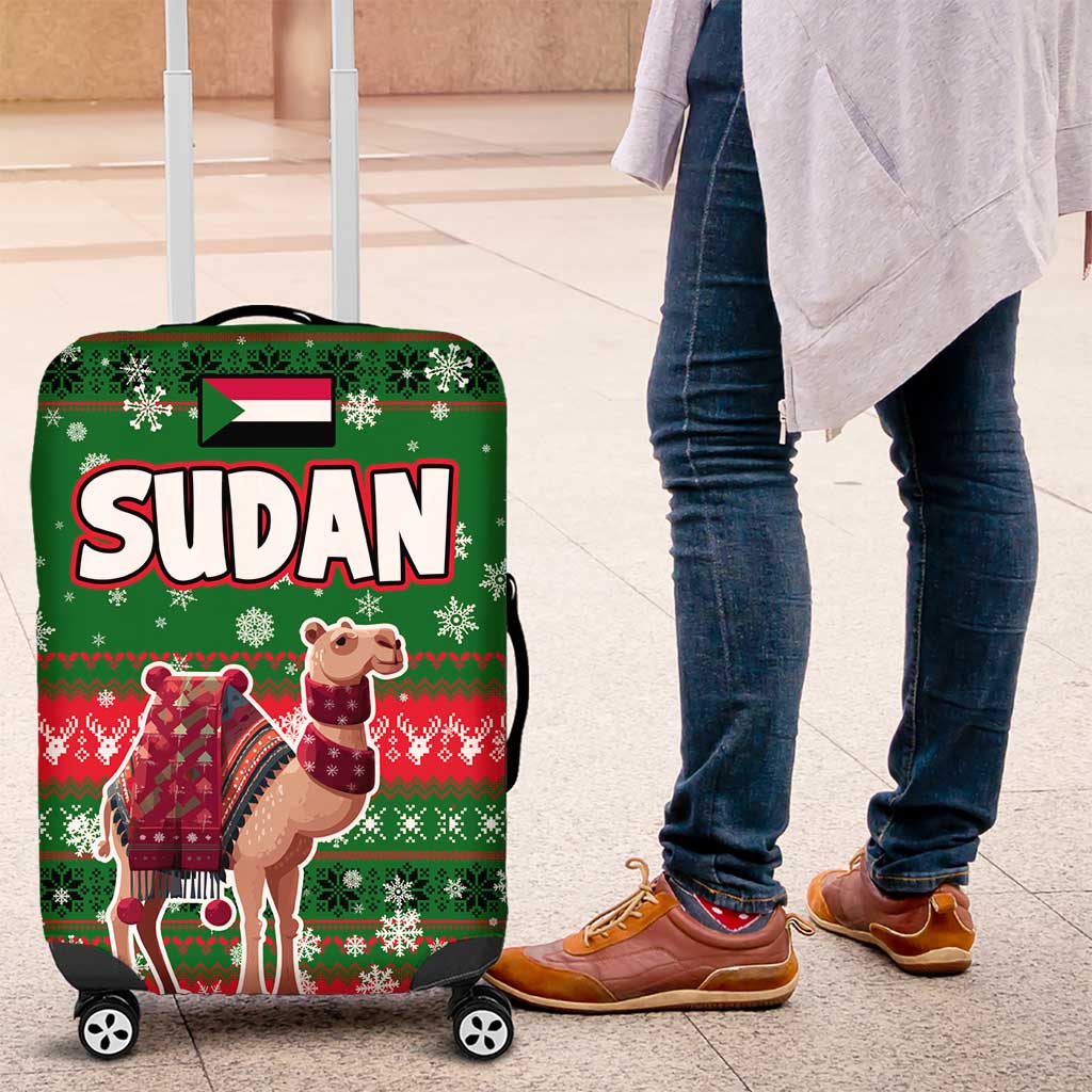 Sudan Christmas Luggage Cover Green Red Xmas Camel Snowflake and Coat of Arms - African Pride