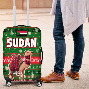 Sudan Christmas Luggage Cover Green Red Xmas Camel Snowflake and Coat of Arms - African Pride