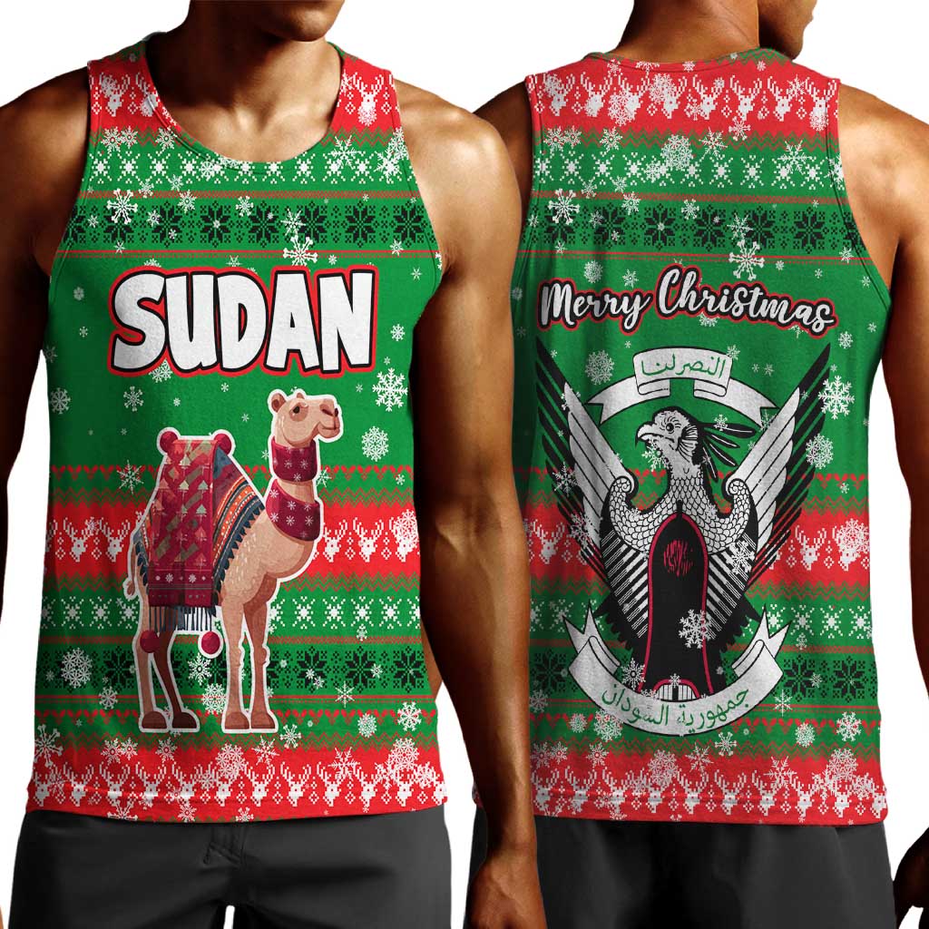 Sudan Christmas Men Tank Top Green Red Xmas Camel Snowflake and Coat of Arms - African Pride