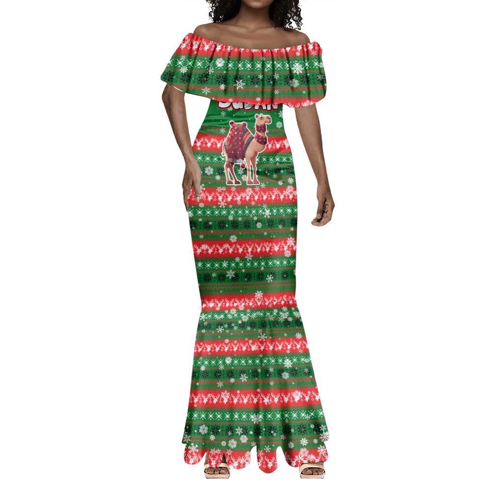 Sudan Christmas Mermaid Dress Green Red Xmas Camel Snowflake and Coat of Arms - African Pride