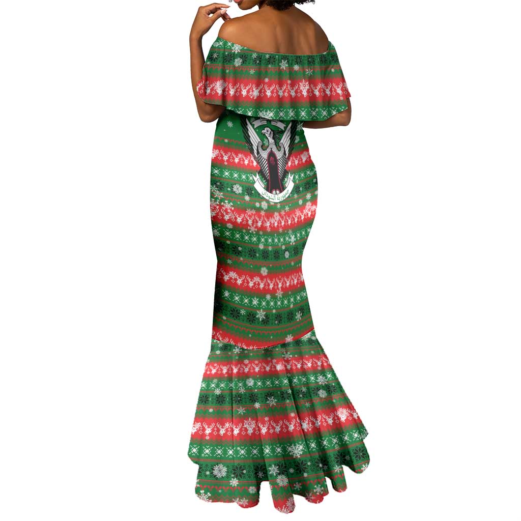 Sudan Christmas Mermaid Dress Green Red Xmas Camel Snowflake and Coat of Arms - African Pride