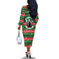 Sudan Christmas Off The Shoulder Long Sleeve Dress Green Red Xmas Camel Snowflake and Coat of Arms - African Pride