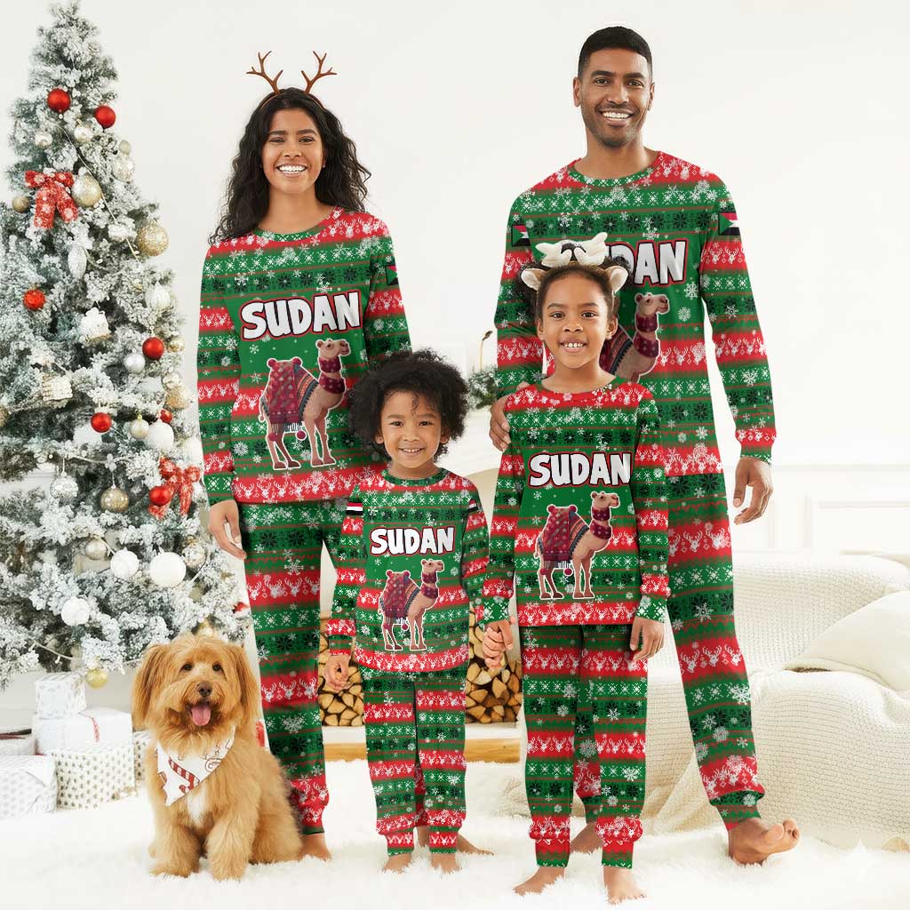 Sudan Christmas Pajama Set Green Red Xmas Camel Snowflake and Coat of Arms - African Pride