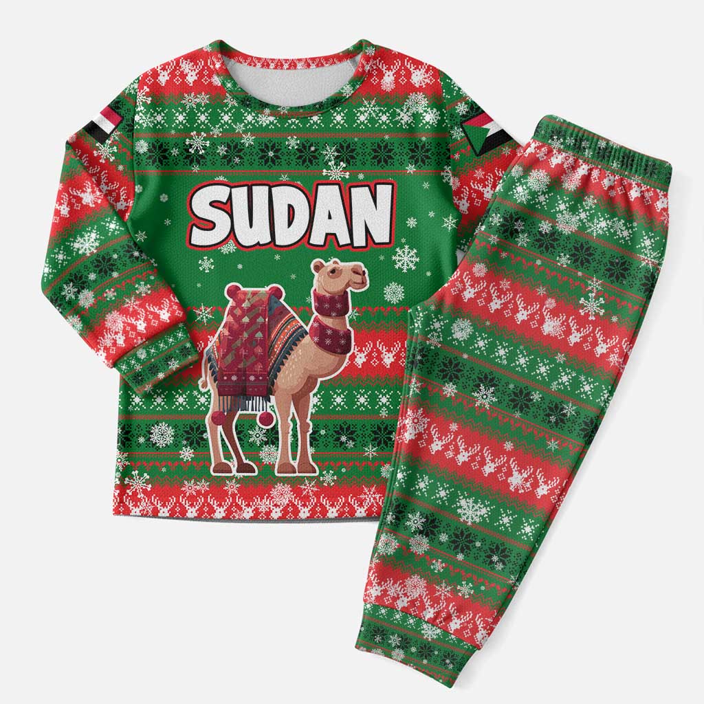 Sudan Christmas Pajama Set Green Red Xmas Camel Snowflake and Coat of Arms - African Pride