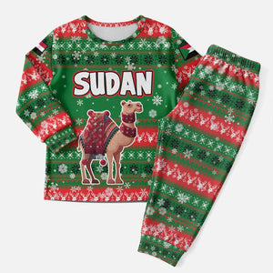 Sudan Christmas Pajama Set Green Red Xmas Camel Snowflake and Coat of Arms - African Pride