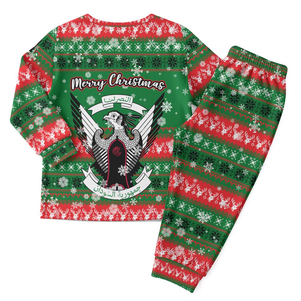 Sudan Christmas Pajama Set Green Red Xmas Camel Snowflake and Coat of Arms - African Pride