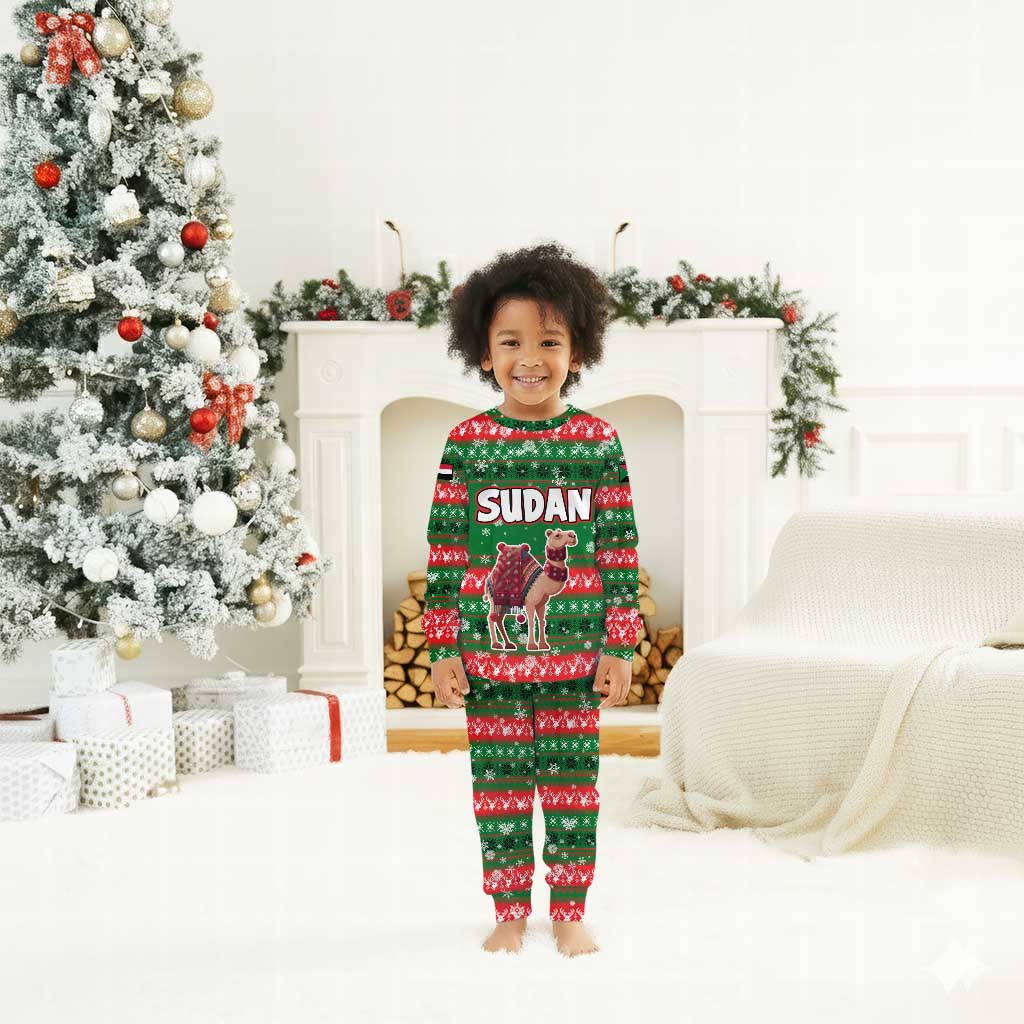 Sudan Christmas Pajama Set Green Red Xmas Camel Snowflake and Coat of Arms - African Pride
