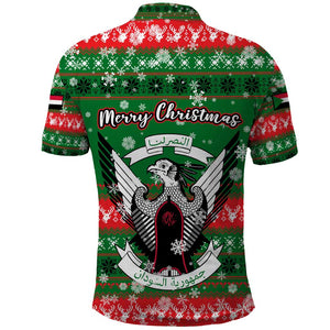 Sudan Christmas Polo Shirt Green Red Xmas Camel Snowflake and Coat of Arms - African Pride