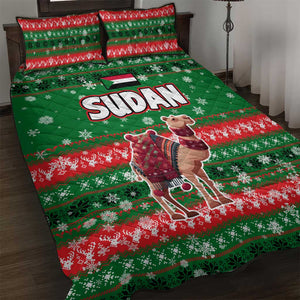 Sudan Christmas Quilt Bed Set Green Red Xmas Camel Snowflake and Coat of Arms - African Pride