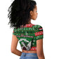 Sudan Christmas Raglan Cropped T shirt Green Red Xmas Camel Snowflake and Coat of Arms - African Pride