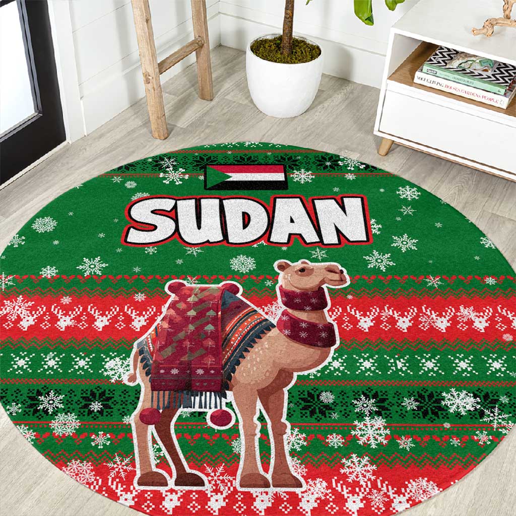 Sudan Christmas Round Carpet Green Red Xmas Camel Snowflake and Coat of Arms - African Pride