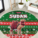 Sudan Christmas Round Carpet Green Red Xmas Camel Snowflake and Coat of Arms - African Pride