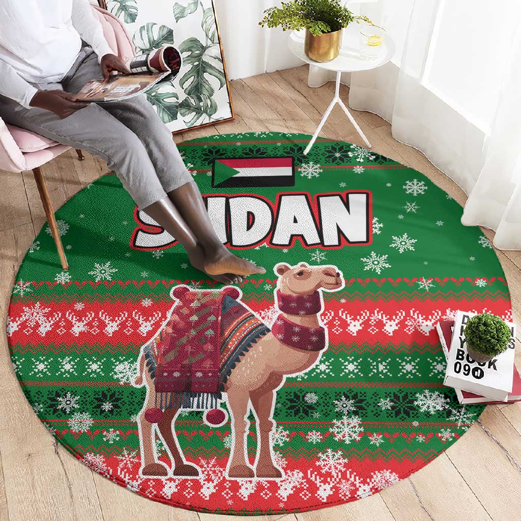Sudan Christmas Round Carpet Green Red Xmas Camel Snowflake and Coat of Arms - African Pride