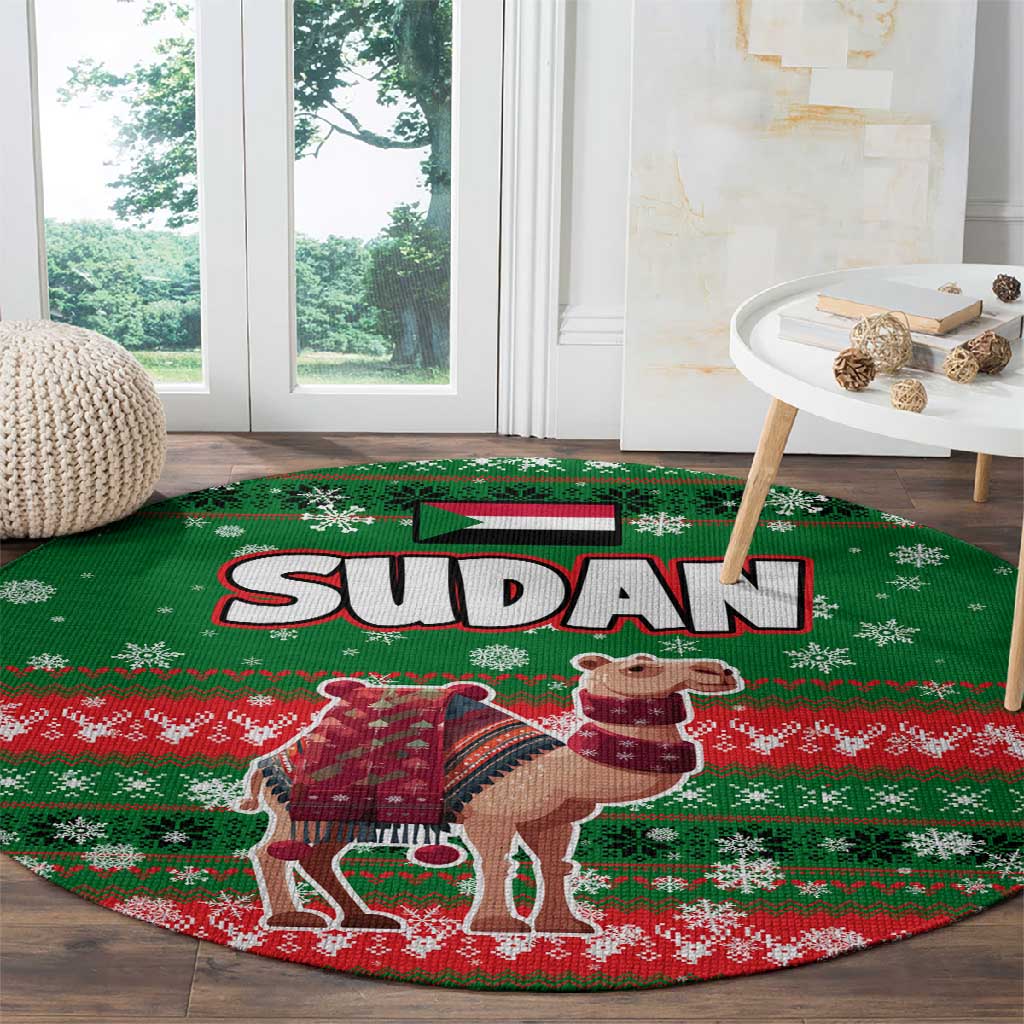Sudan Christmas Round Carpet Green Red Xmas Camel Snowflake and Coat of Arms - African Pride