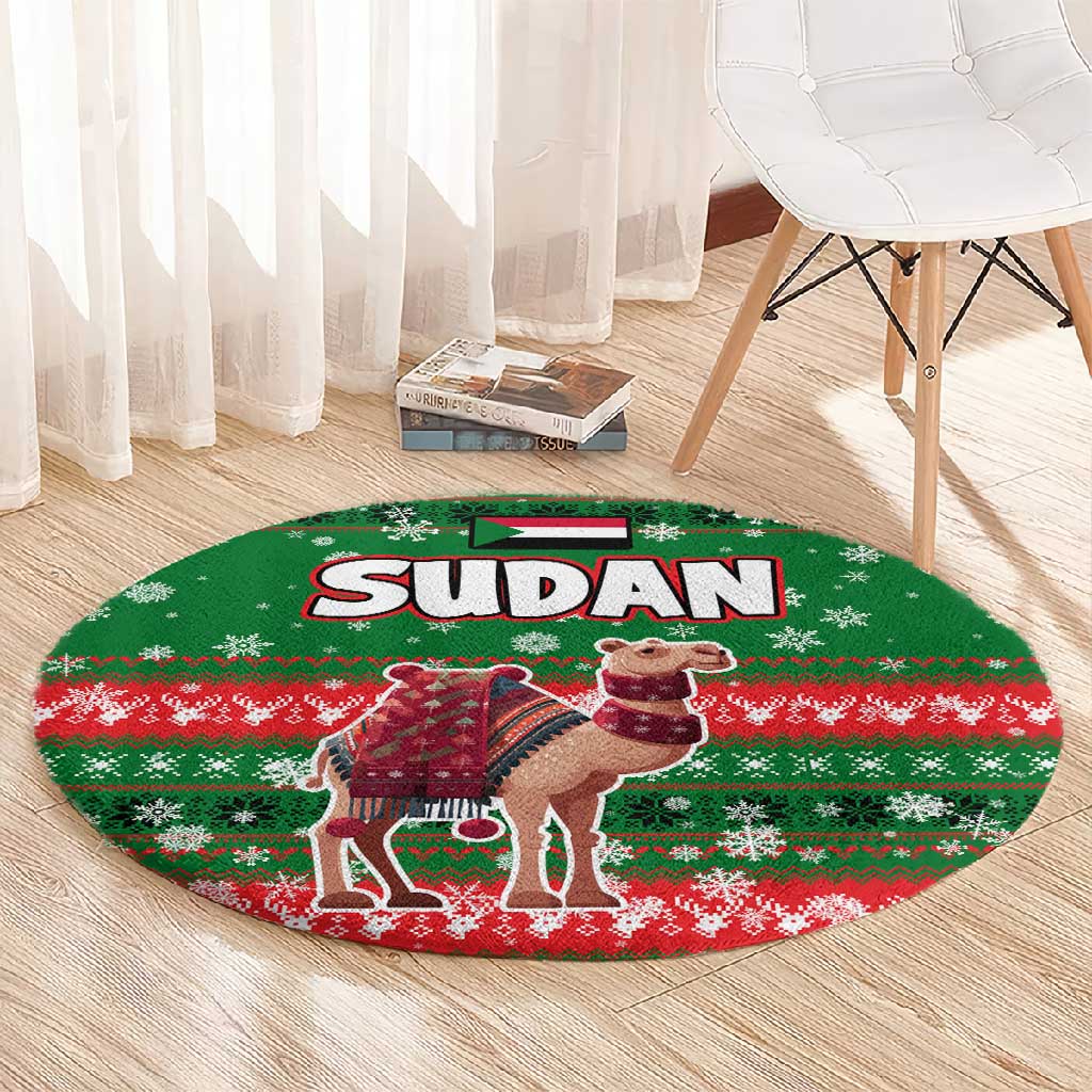 Sudan Christmas Round Carpet Green Red Xmas Camel Snowflake and Coat of Arms - African Pride