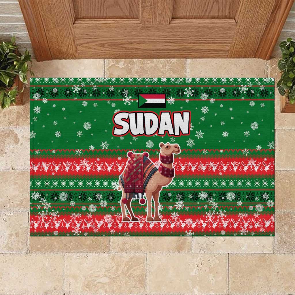 Sudan Christmas Rubber Doormat Green Red Xmas Camel Snowflake and Coat of Arms - African Pride