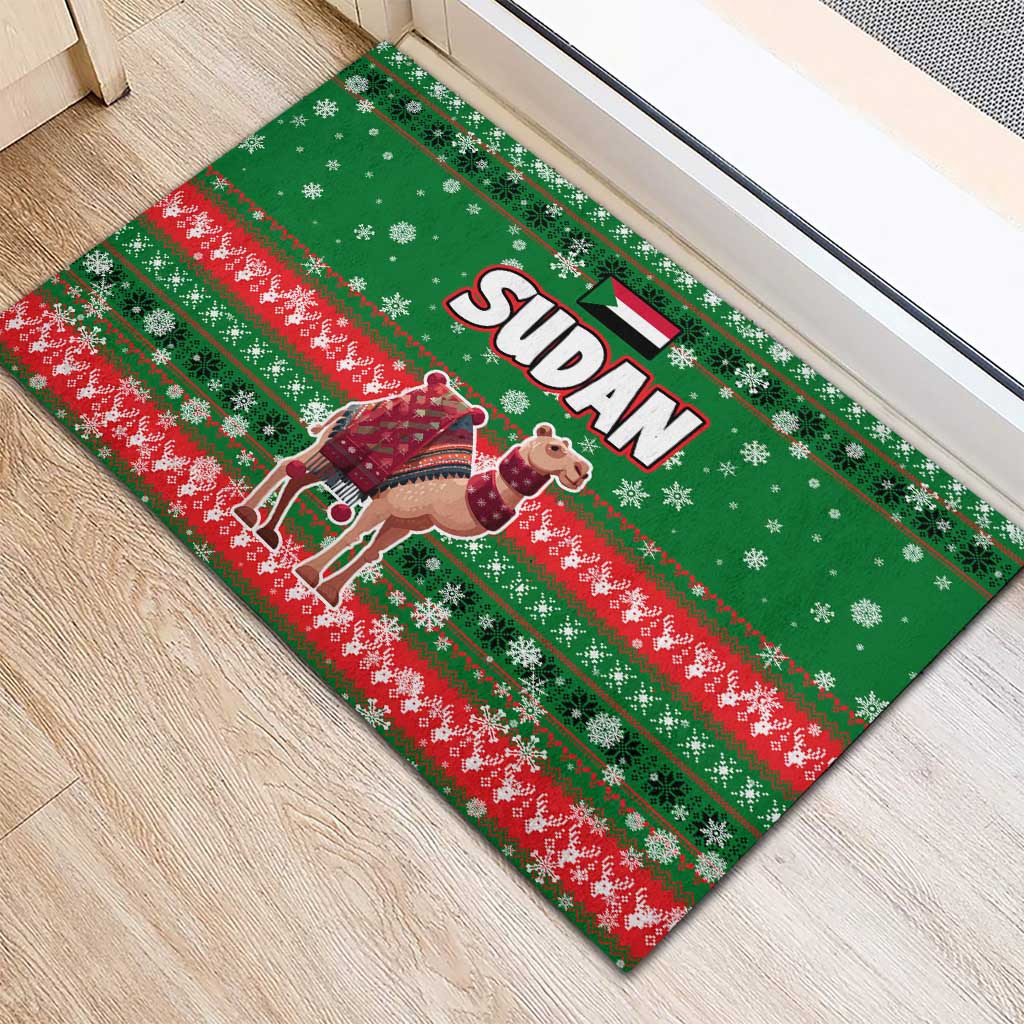 Sudan Christmas Rubber Doormat Green Red Xmas Camel Snowflake and Coat of Arms - African Pride