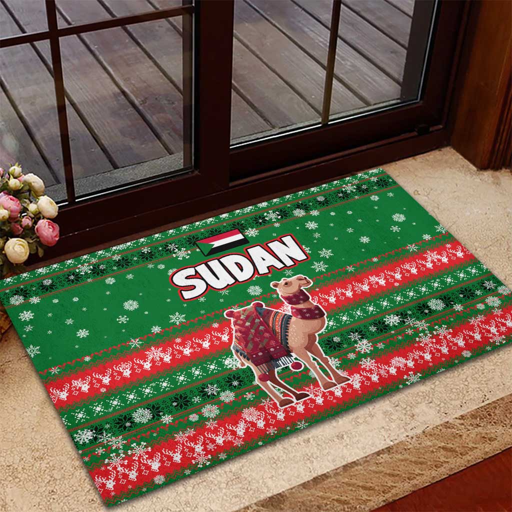 Sudan Christmas Rubber Doormat Green Red Xmas Camel Snowflake and Coat of Arms - African Pride