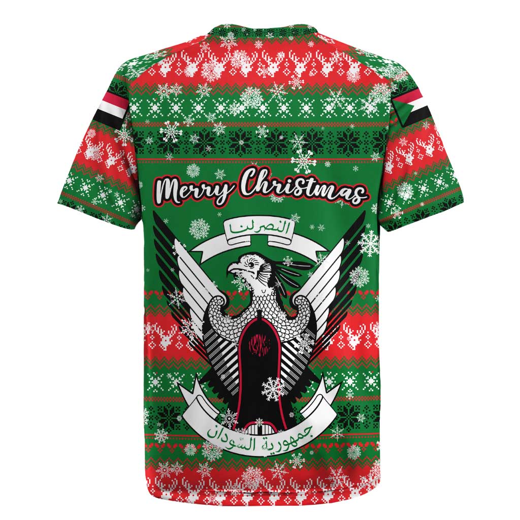 Sudan Christmas Rugby Jersey Green Red Xmas Camel Snowflake and Coat of Arms - African Pride