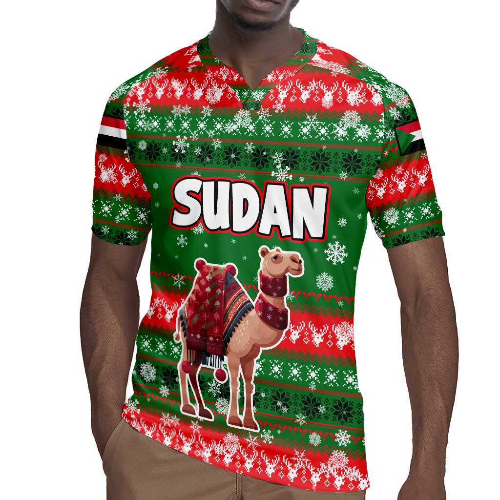 Sudan Christmas Rugby Jersey Green Red Xmas Camel Snowflake and Coat of Arms - African Pride
