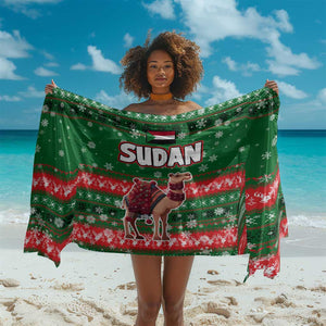Sudan Christmas Sarong Green Red Xmas Camel Snowflake and Coat of Arms - African Pride