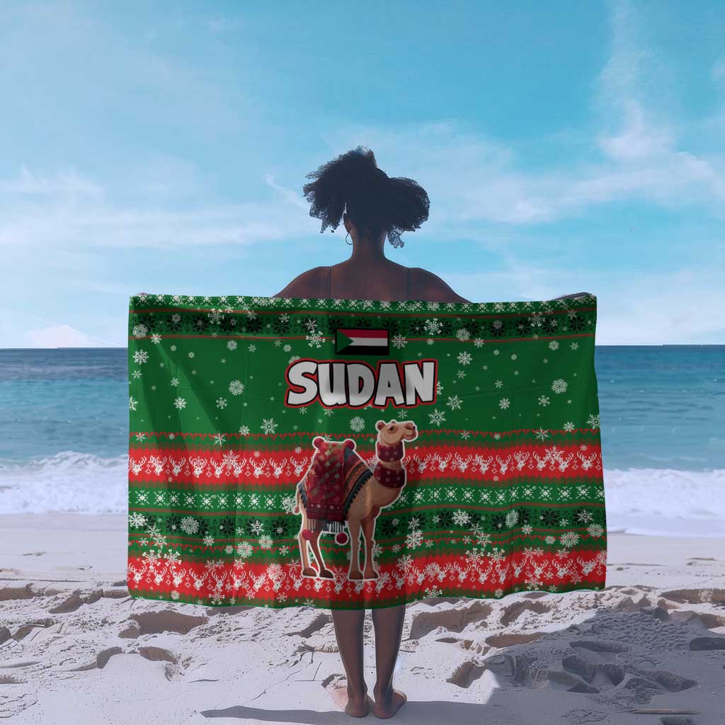 Sudan Christmas Sarong Green Red Xmas Camel Snowflake and Coat of Arms - African Pride