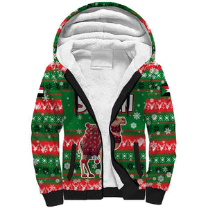 Sudan Christmas Sherpa Hoodie Green Red Xmas Camel Snowflake and Coat of Arms - African Pride