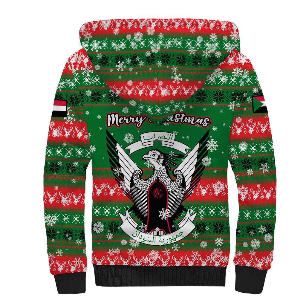 Sudan Christmas Sherpa Hoodie Green Red Xmas Camel Snowflake and Coat of Arms - African Pride