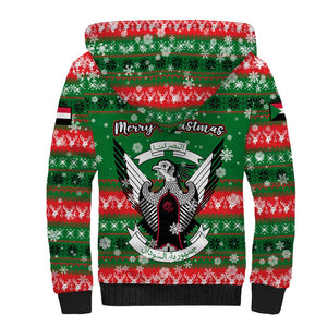 Sudan Christmas Sherpa Hoodie Green Red Xmas Camel Snowflake and Coat of Arms - African Pride