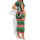 Sudan Christmas Short Sleeve Bodycon Dress Green Red Xmas Camel Snowflake and Coat of Arms - African Pride