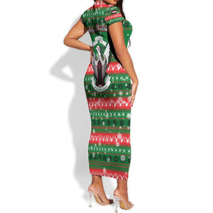 Sudan Christmas Short Sleeve Bodycon Dress Green Red Xmas Camel Snowflake and Coat of Arms - African Pride