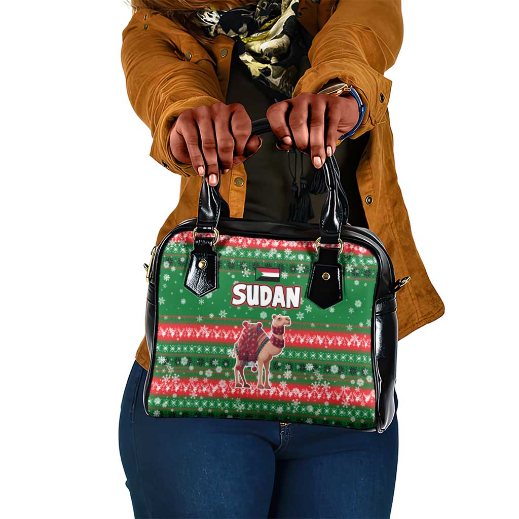 Sudan Christmas Shoulder Handbag Green Red Xmas Camel Snowflake and Coat of Arms - African Pride