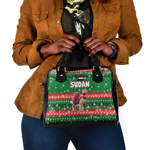 Sudan Christmas Shoulder Handbag Green Red Xmas Camel Snowflake and Coat of Arms - African Pride