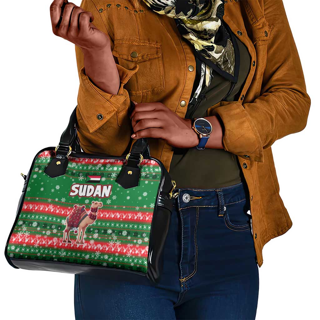Sudan Christmas Shoulder Handbag Green Red Xmas Camel Snowflake and Coat of Arms - African Pride