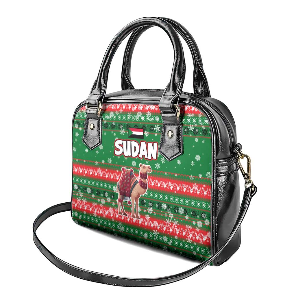 Sudan Christmas Shoulder Handbag Green Red Xmas Camel Snowflake and Coat of Arms - African Pride