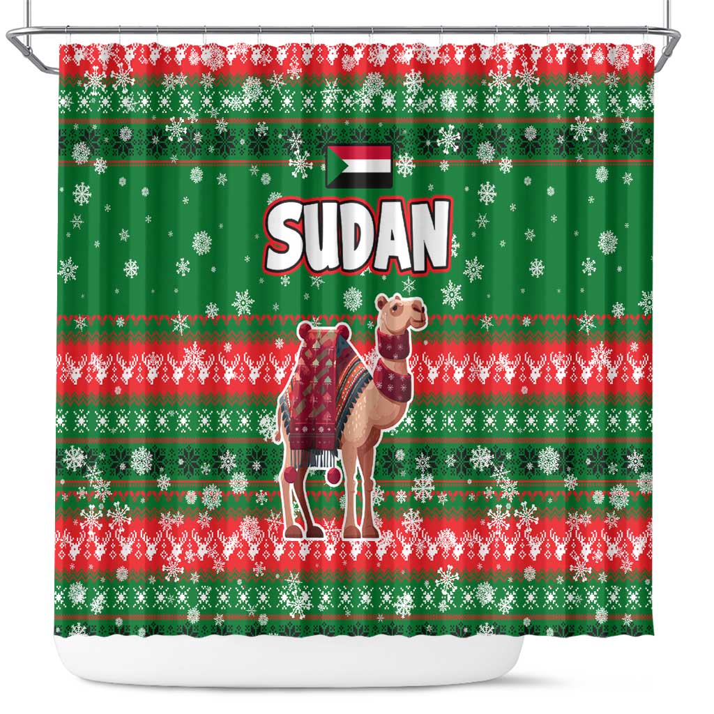 Sudan Christmas Shower Curtain Green Red Xmas Camel Snowflake and Coat of Arms - African Pride