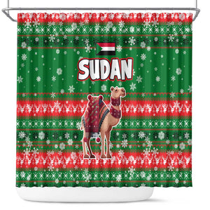 Sudan Christmas Shower Curtain Green Red Xmas Camel Snowflake and Coat of Arms - African Pride
