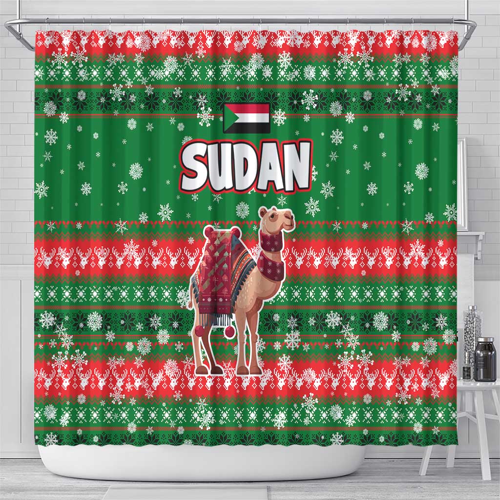 Sudan Christmas Shower Curtain Green Red Xmas Camel Snowflake and Coat of Arms - African Pride