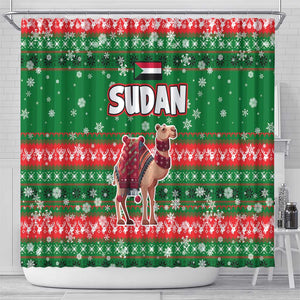Sudan Christmas Shower Curtain Green Red Xmas Camel Snowflake and Coat of Arms - African Pride