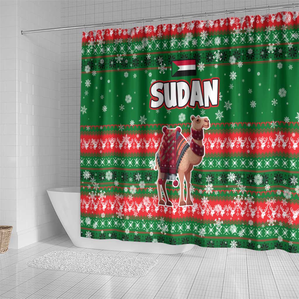 Sudan Christmas Shower Curtain Green Red Xmas Camel Snowflake and Coat of Arms - African Pride