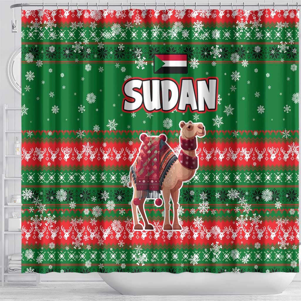 Sudan Christmas Shower Curtain Green Red Xmas Camel Snowflake and Coat of Arms - African Pride