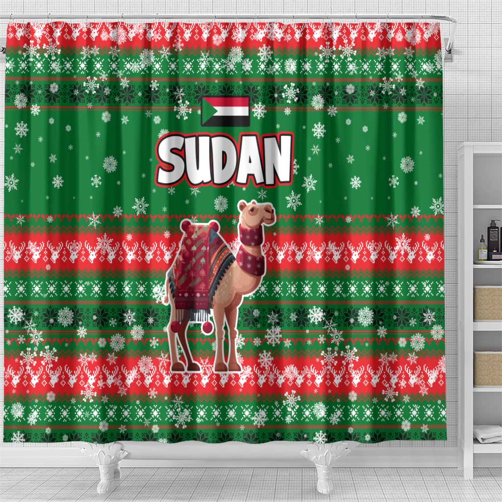 Sudan Christmas Shower Curtain Green Red Xmas Camel Snowflake and Coat of Arms - African Pride